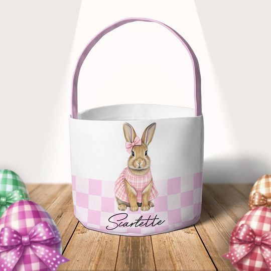 Personalized Easter Egg Hunt Basket with Name, Custom Bunny Easter Basket, Spring Egg Hunt Tote, Easter Gift for Girls