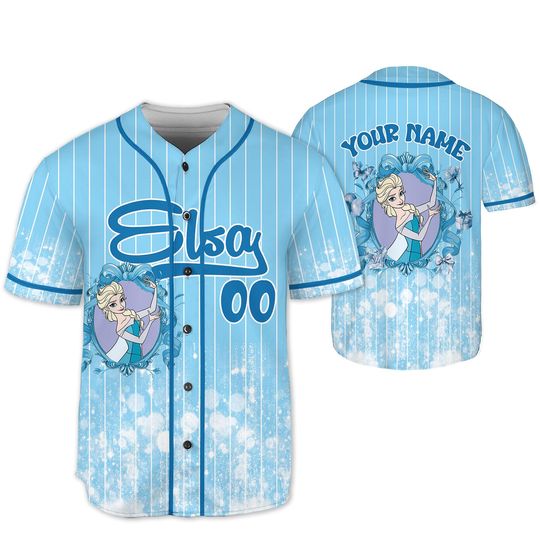 Custom Printed Glitter Conquette Elsa Baseball Jersey, Personalized Name&Number, Disneyland Family Shirt, Birthday Gift, Gift for her