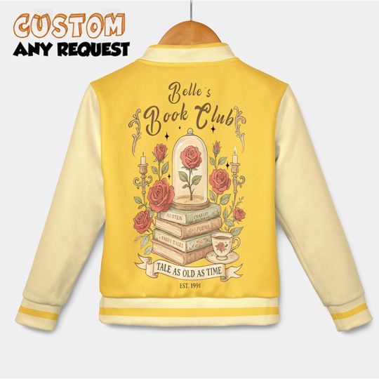 Retro Belle's Book Club  Varsity Jacket, PersonalizedTale As Old As Time Beauty And The Beast Baseball Jacket
