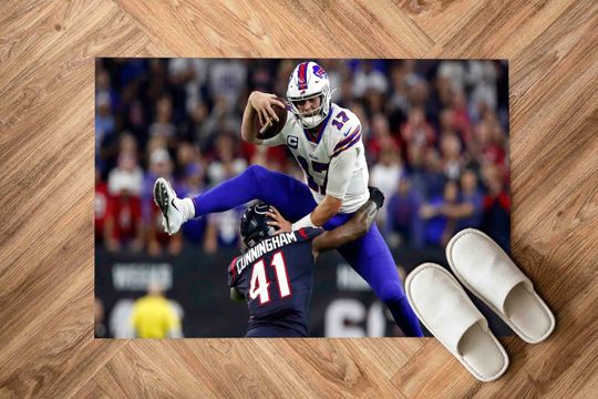 Buffalo Bills Rug, Motivational Sport Rug, Boy Room Decor, Josh Allen Rug, Machine Washable Rug