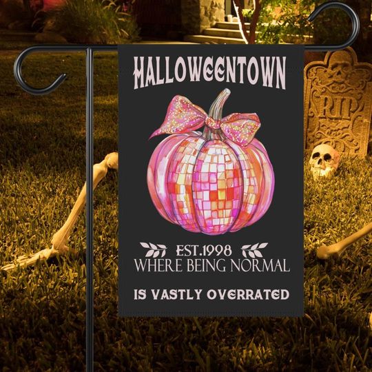 Halloween Garden Flag Pink Pumpkin  Halloweentown