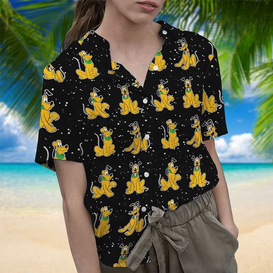 Pluto Hawaii Shirt, Pluto Button Shirt, Disney Pluto Shirt