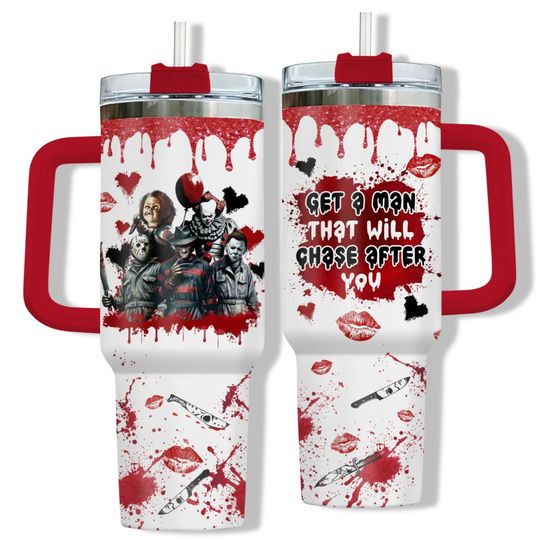 Horror Characters Tumbler, Horror Group Valentine Day Tumbler, Gift For Valentine, Horror Drinkware Tumbler, Boyfriend Girlfriend Gift