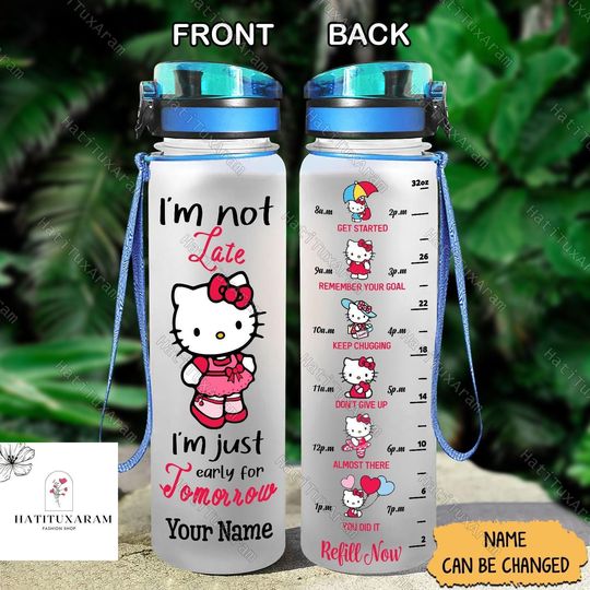 Halloween Kitty Cat Water Bottle, Hello Kitty Drink Bottle, Hello Kitty Fitness Bottle, Disneyland Bottle, Custom Name Bottle For Girls
