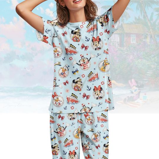 Disney Cruise T-Shirt & Pants PJs, Mickey Minnie Nautical Pajamas Set, Disney Dream Board Shirrt, Disney Vacation Outfit, Gift For Her