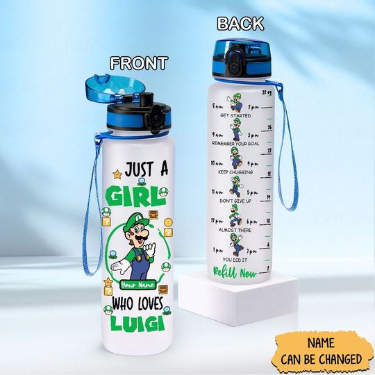 Luigi Water Bottle Tracker, Custom Luigi Water Bottle, Super Mario Bottle, Mario And Luigi, Mario Drink Bottle, Princess Peach