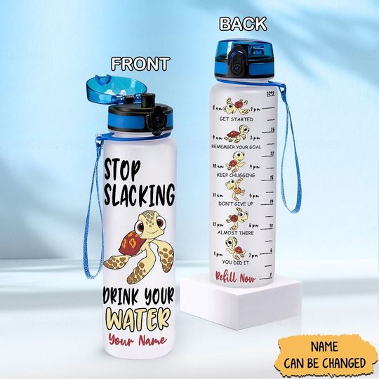 Squirt Finding Nemo Bottle, Disney Squirt Bottle, Turtle Name Water Bottle, Sea Turtle Water Bottle, Turtle Water Tracker Bottle