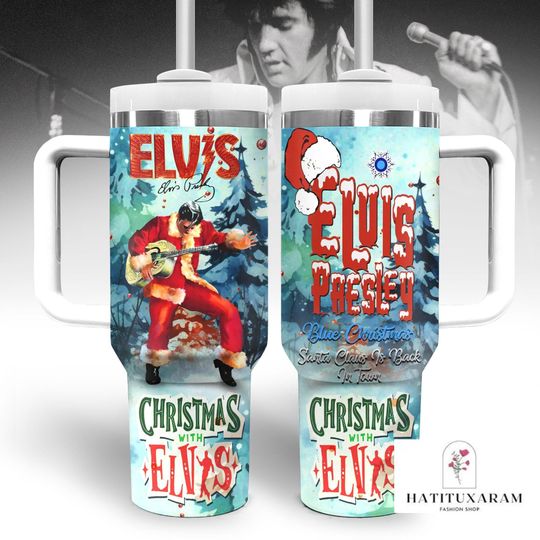 Elvis Presley Christmas Tumbler, Blue Christmas Coffee Tumbler