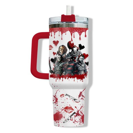 Horror Characters Tumbler, Horror Group Valentine Day Tumbler, Gift For Valentine, Horror Drinkware Tumbler, Boyfriend Girlfriend Gift