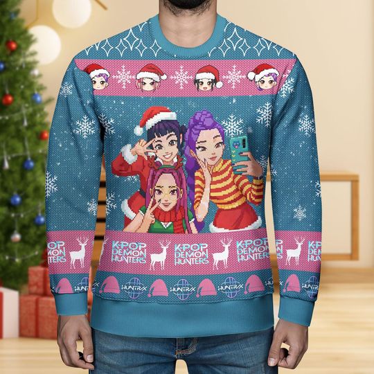 KPop Hunters Ugly Christmas Sweater, Anime Girl Sweater, Cute Kawaii Xmas Gift for Men Women, Holiday Gift