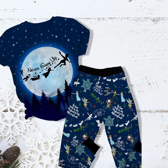 Disney Peter Pan Never Grow Up Pajama Set, Tinker Bell Captain Hook Pajamas