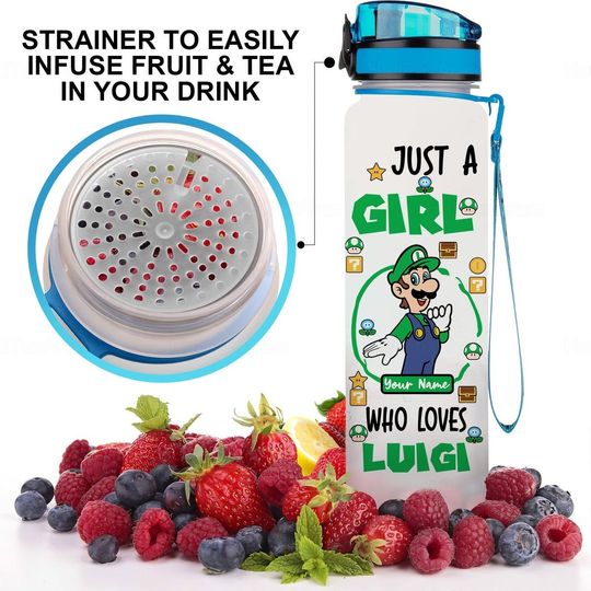 Luigi Water Bottle Tracker, Custom Luigi Water Bottle, Super Mario Bottle, Mario And Luigi, Mario Drink Bottle, Princess Peach