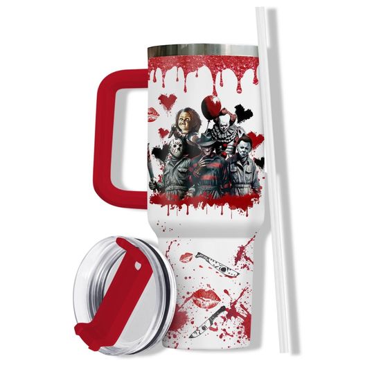 Horror Characters Tumbler, Horror Group Valentine Day Tumbler, Gift For Valentine, Horror Drinkware Tumbler, Boyfriend Girlfriend Gift