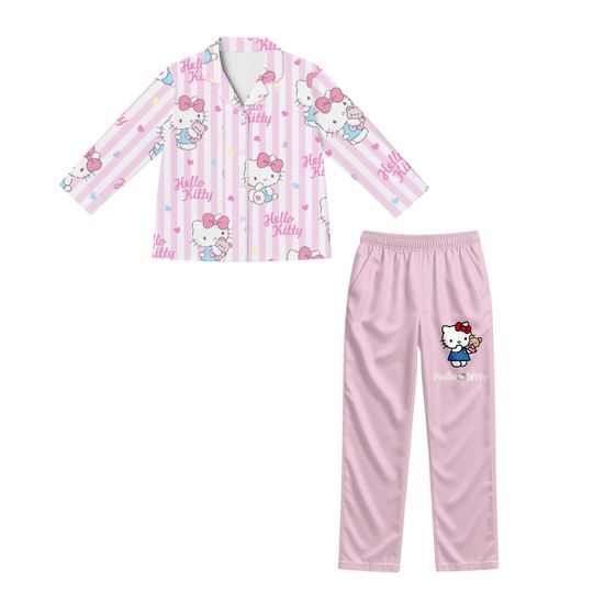 Pink Hello Kitty Pajama Set with Stripes