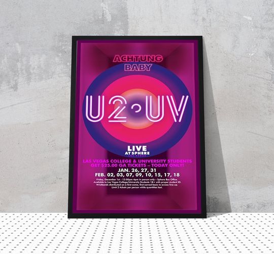 U2 UV Warning Baby Live At Sphere Tour 2024 Poster