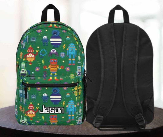 Robot Backpack, Personalized Boys Book Bag, Robot Lover gift, for son, grandson or nephew, Waterproof back to school knapsack
