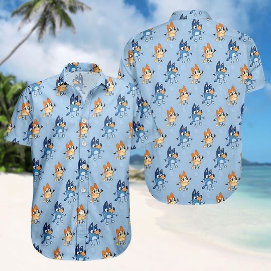 Blue Puppy Hawaiian Shirt, Cartoon Button Shirt, Blue Dog Men Shorts, Beach Outfit, Gift For Him