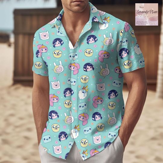 Adventure Time Hawaiian Shirt, Finn and Jake Cartoon Button-up, Summer Hawaiian Clothing