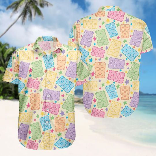 Gummy Bear Hawaiian Shirt, Candy Button Shirt, Colorful Men Shorts, Beach Outfit, Gift For Him
