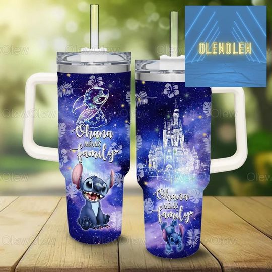 Stitch Ohana Means Family Tumbler, Disney Castle Stitch Tumbler