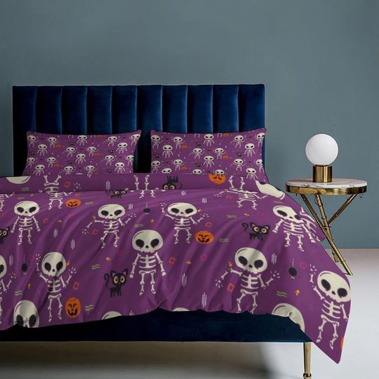 Purple Skeleton Halloween Bedding set, Vintage Halloween Decoration