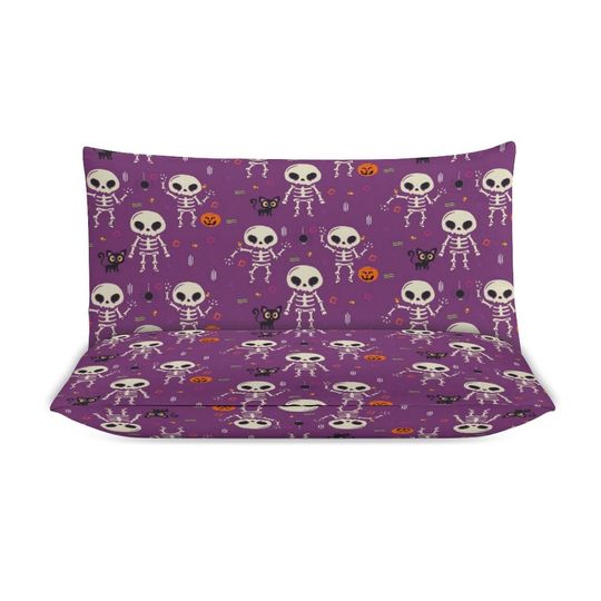 Purple Skeleton Halloween Bedding set, Vintage Halloween Decoration