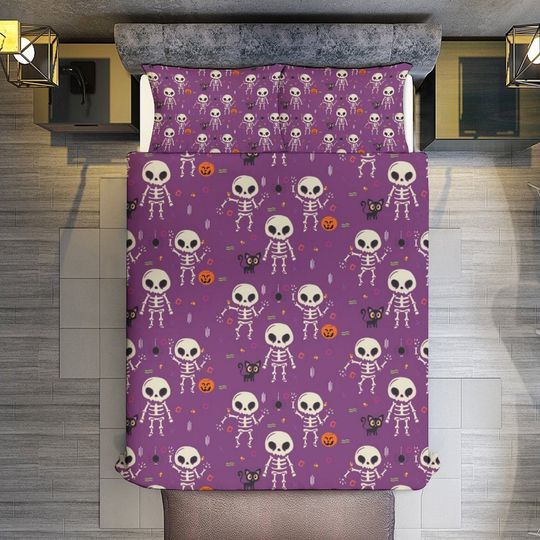 Purple Skeleton Halloween Bedding set, Vintage Halloween Decoration