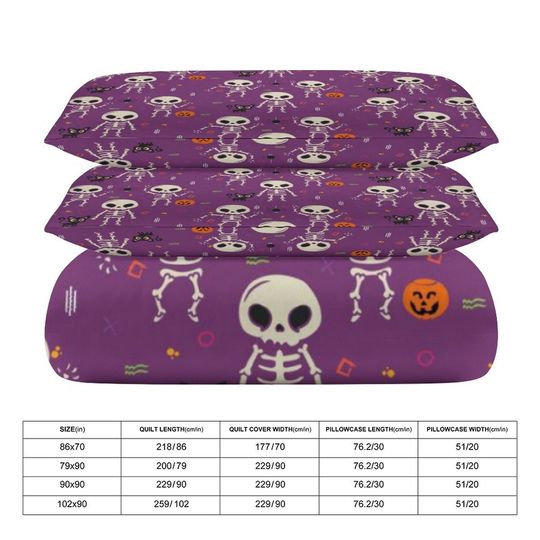 Purple Skeleton Halloween Bedding set, Vintage Halloween Decoration