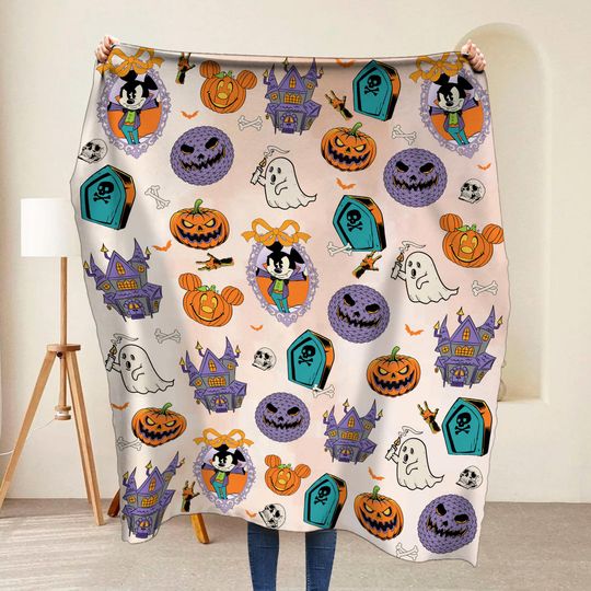 Cute Mickey Vampire Coquette Bow Blanket, Disney Spooky Season Sofa Blanket, Magic Kingdom Home Decor
