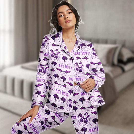 Bat Boys PJs Set, Bat Wing Pajamas Set, City Star Long Pajama Set, Women Pajamas, Gift For Her