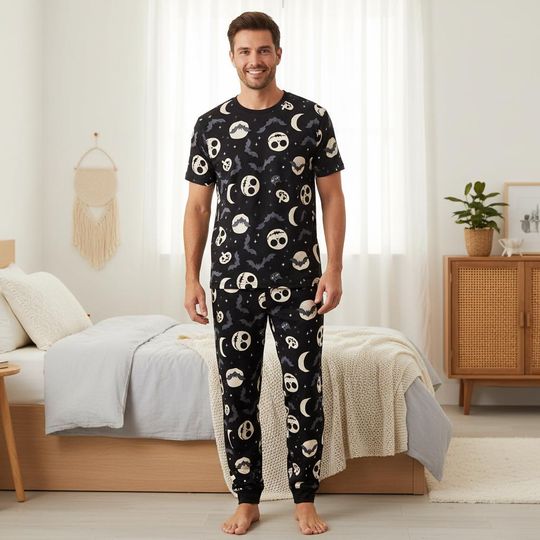 Jack Sally Skeleton Xmas Pajama Set for Family, Spooky Holiday Sleepwear
