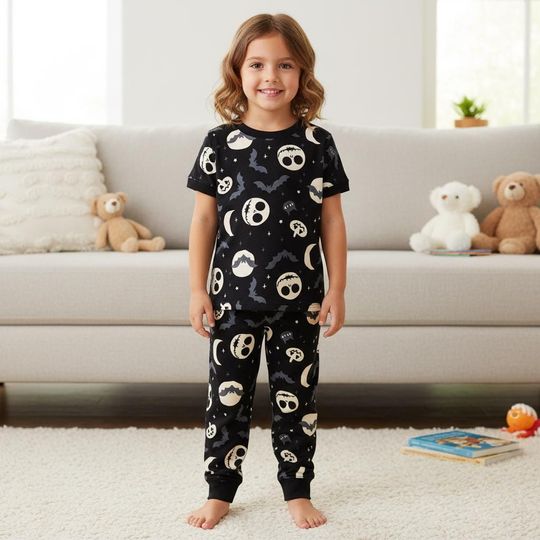 Jack Sally Skeleton Xmas Pajama Set for Family, Spooky Holiday Sleepwear