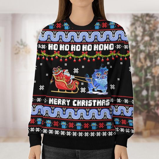 Blue Tiger Hohoho Ugly Sweater, Tiger Santa Sweater, Christmas Ugly Sweater, Kpop Christmas Gift, Christmas Gift For Kids
