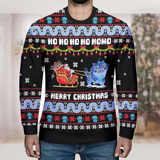 Blue Tiger Hohoho Ugly Sweater, Tiger Santa Sweater, Christmas Ugly Sweater, Kpop Christmas Gift, Christmas Gift For Kids