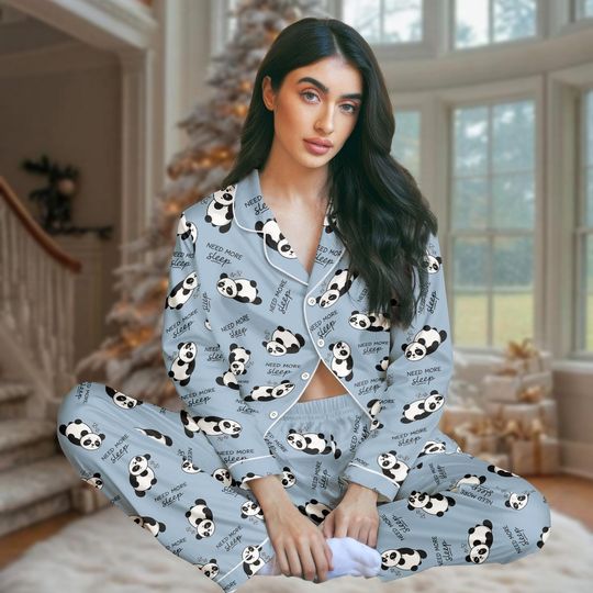 Panda Long Thick PJs Set, Cute Panda Thick Pajamas, Panda Long Pajama Set, Panda Pajamas, Gift for Animal Lover