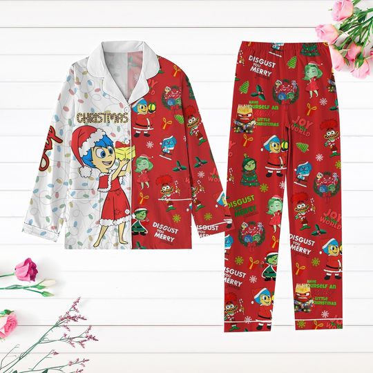 Disney Joy Christmas Pajamas, Inside Out 2 Characters Holiday Pajamas