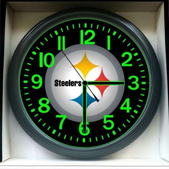 Pittsburgh Steeler football Football Glow In The Dark Wall Clock New!