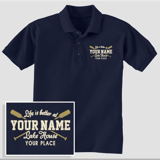 Custom Lake House Polo, Personalized Embroidered 3-button Golf Shirt, Life Is Better At Cross Paddle, Gift for Mom Dad Father Family Pride