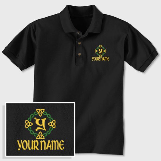 Custom Celtic Polo, Personalized Embroidered 3-button Golf Shirt, for Irish Celtic Family Pride, Catholic Artwork Wreath