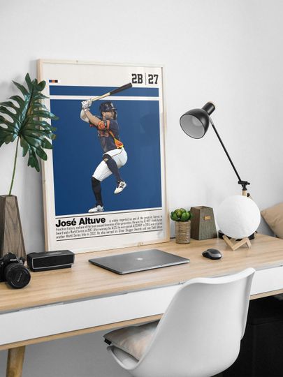 Jose Altuve Poster | Wall Art for Baseball Fans | Mid Century Modern Decor for Bedroom & Office Sports Fan Gift