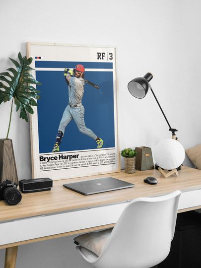 Bryce Harper Poster for Sports Fan Wall Art for Baseball Fans Modern Sports Decor for Bedroom & Office Wall Art