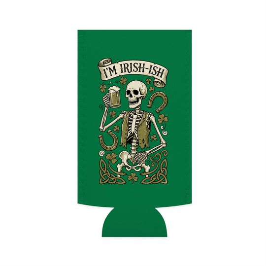 I'M IRISH-ISH Skeleton with Beer Slim Can Cooler St. Patrick's Day