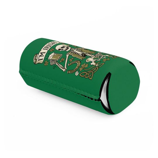 I'M IRISH-ISH Skeleton with Beer Slim Can Cooler St. Patrick's Day