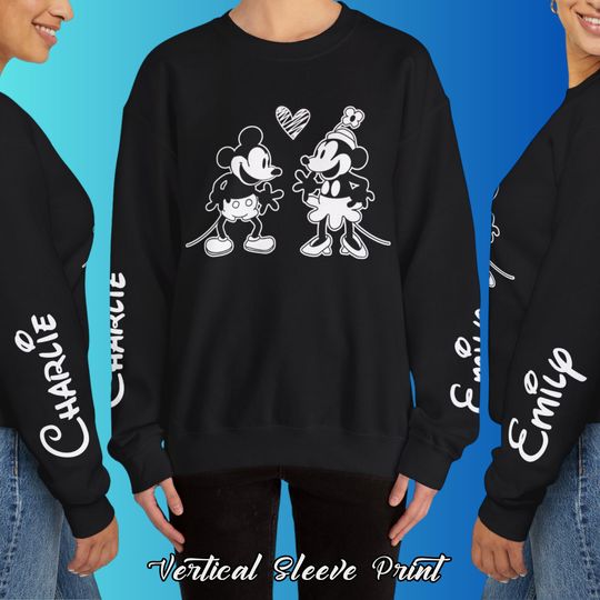 Disney Inspired Sweater Unisex Heavy Blend Crewneck Sweatshirt Custom Name Sweater Family Vacation Custom Name Sleeve and back print