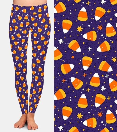 Candy Corn Halloween, Printed Buttery Soft Fabric, Ankle Length Leggings