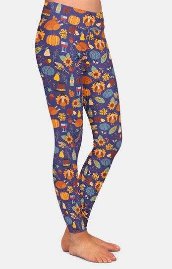 Autumn Thanksgiving Printed Leggings, Buttery Soft Fabric, Recycled Material