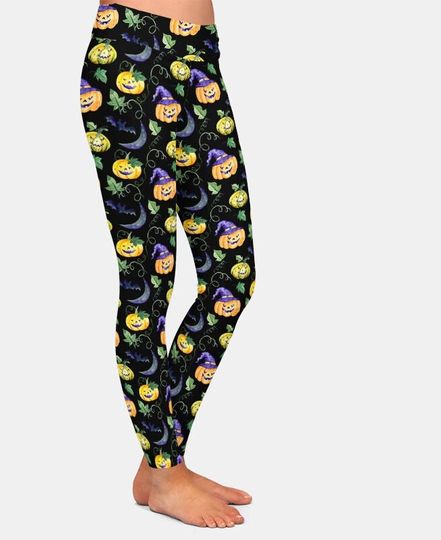 Halloween Pumpkin Printed Leggings, Buttery Soft Fabric