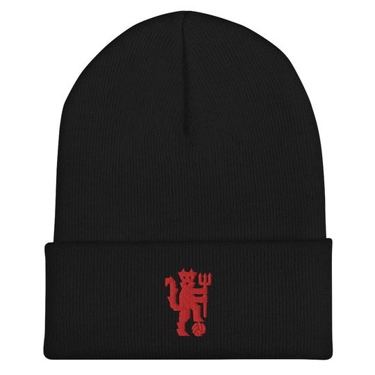 Devil Embroidered Cuffed Beanie Hat for Soccer and Football