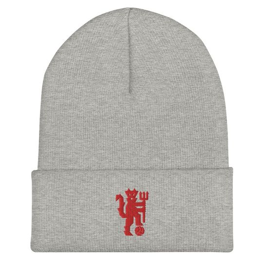 Devil Embroidered Cuffed Beanie Hat for Soccer and Football