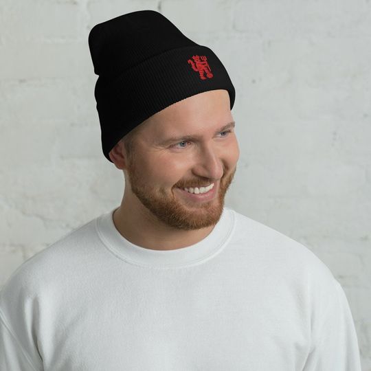 Devil Embroidered Cuffed Beanie Hat for Soccer and Football